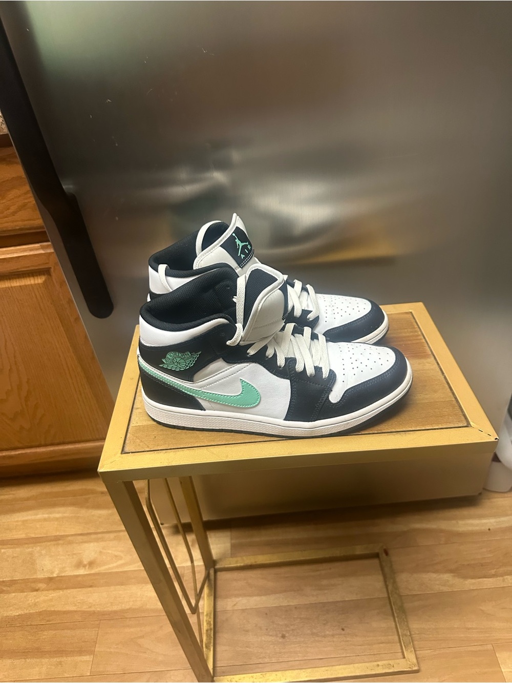 Nike Air Jordan 1 Mid White Black Mint Green Swoosh